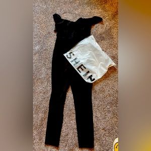 Black SHEIN off the shoulder long pant romper